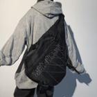 Lettering Drawstring Nylon Crossbody Bag Black - One Size