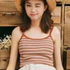 Striped Knit Camisole Strap - Coffee - One Size