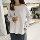 Letter Embroidered Long-sleeve T-shirt White - One Size