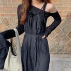 Plain Off-shoulder T-shirt / Halter Drawcord Sundresses