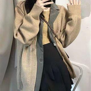 Mock Two-piece Cardigan / Pleated Mini A-line Skirt