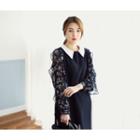 Floral-patterned Sleeve Color-block Dress