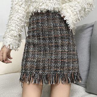 Fringe A-line Tweed Skirt