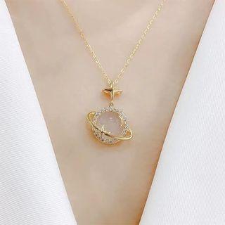 Rhinestone Planet Necklace 1pc - Dx657 - Gold - One Size