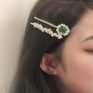 Faux Pearl / Faux Crystal Hair Pin Set Of 2 - Hair Clip - One Size