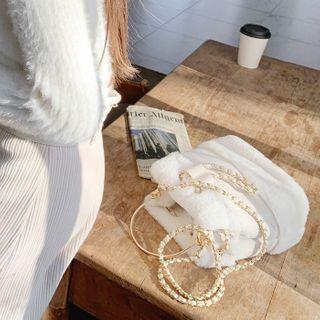 Faux-fur Bucket Hand Bag With Chain Strap Ivory - One Size