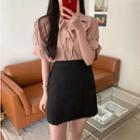 Short Sleeve Plain Blouse / Mini Fitted Skirt