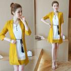 Set: Sleeveless A-line Dress + Long Jacket