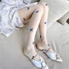 Butterfly Print Tights White - One Size
