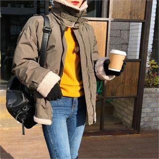 Belted-detail Faux-fur Flight Jacket