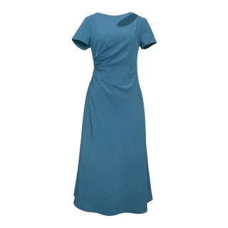 Short Sleeve Keyhole Ruched Maxi Dress