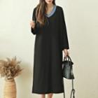 V-neck Contrast-trim Long T-shirt Dress