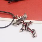Cross Snake Pendant Necklace Black & Silver - One Size
