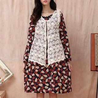 Set: Lace Vest + Printed Dress