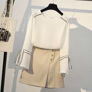 Set: Tie-cuff Blouse + Mini A-line Skirt