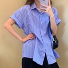 Striped Short Sleeve Shirt As Shown In Figure - One Size
