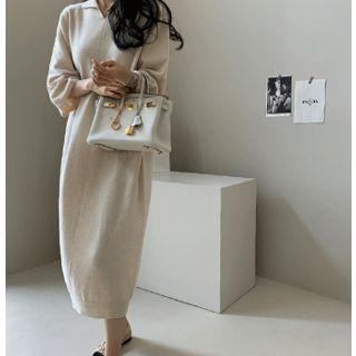 Collared Cashmere Blend Knit Dress Beige - One Size