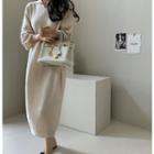 Collared Cashmere Blend Knit Dress Beige - One Size