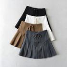 High Waist Lace-up Pleated Mini A-line Skirt