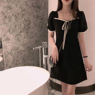 Short-sleeve Ribbon Bow A-line Mini Dress