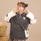 Set: Mock Two-piece Cat Embroidered Hoodie + Crossbody Bag