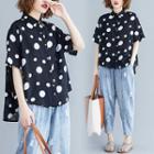 Dotted Short-sleeve High-low Blouse As Shown In Figure - One Size