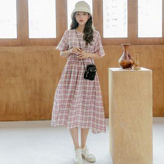 Plus Size Plaid Long Flare Dress