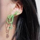 Butterfly Beaded Alloy Earrings 1 Pair - Green - One Size