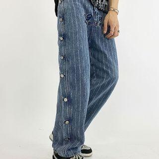Striped Button-up Straight Leg Jeans