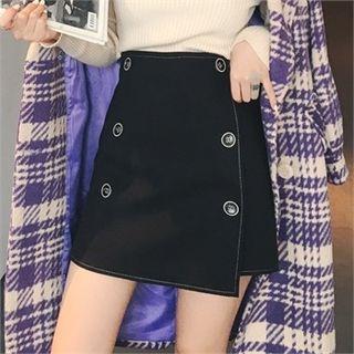 Buttoned Stitched Wrap Miniskirt