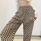 Lettering Patch Checkerboard Wide Leg Pants