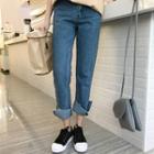 High Waist Raw Hem Jeans