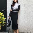 V-neck Knit Dress/ Mock-neck Knit Vest