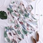 Set: Printed Camisole Top + Shorts + Light Jacket White - One Size