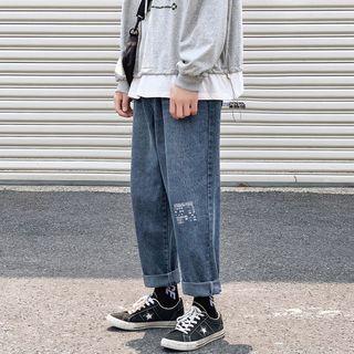 Printed Drawstring Wide-leg Jeans