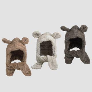 Chenille Bear Fluffy Hooded Scarf