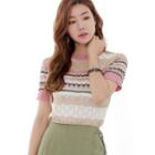 Perforated Multicolor Pointelle-knit Top