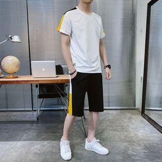 Set: Short-sleeve Color Panel T-shirt + Wide-leg Shorts