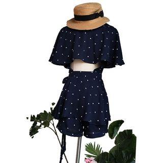 Set: Dotted Short Sleeve Top + Wide Leg Shorts
