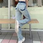 High Waist Two-tone Straight Leg Jeans (various Designs)