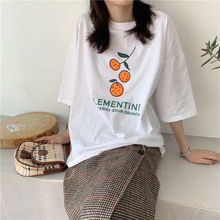 Elbow-sleeve Citrus Print T-shirt