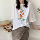Elbow-sleeve Citrus Print T-shirt