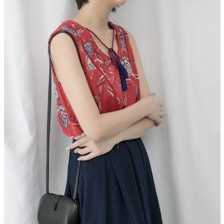 Tasseled Floral Print Tank Top