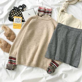 Deer Pattern Turtleneck Sweater As Shown In Figure - One Size