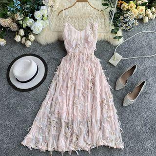 Chiffon Floral Spaghetti-strap Dress