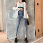 Asymmetric High-waist Panel Skinny Jeans