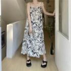 Spaghetti Strap Floral Print A-line Dress Almond - One Size