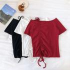 Plain Lace-up Slim-fit Short-sleeve Top