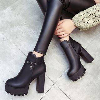 Faux Leather Chunky High Heel Platform Boots