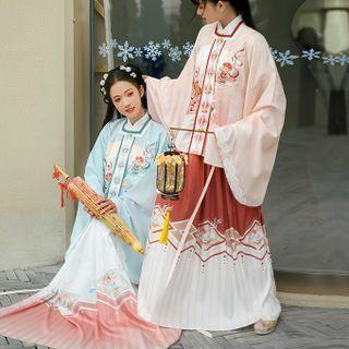 Hanfu Maxi A-line Skirt / Bell-sleeve Square-neck Top